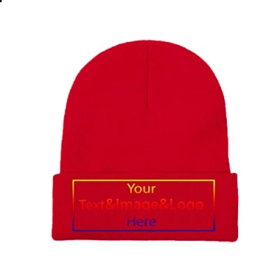 Image of Custom Winter Hat Beanie for Men &amp; Women Slouch Red Your Text&amp;Image&amp;Logo Here Warm Cap