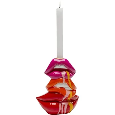 Image of Kare Design Candle Holder Lips, Red, Hand Painted, Unique, for Taper Candles, Decorative Object Living Room, Shelves, Small Holder, 17 x 21 7 cm (H W D)