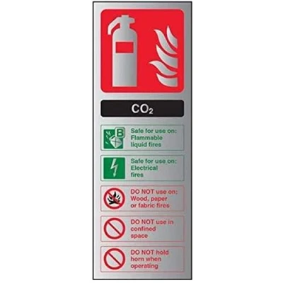 Image of V Safety Fire Extinguisher CO2 ID Sign 75 mm x 200 Self Adhesive Alu Effect