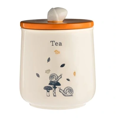 Image of Price &amp; Kensington Ceramic Tea Jar Woodland Airtight Lid Acorn Handle Canister Storage Container 1L, Orange, Beige, Large