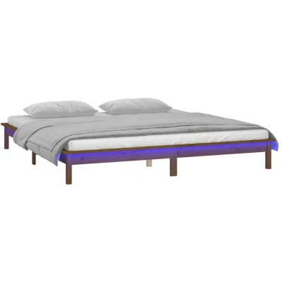 Image of vidaXL LED Bed Frame without Mattress Honey Brown 140x200 cm Solid Wood