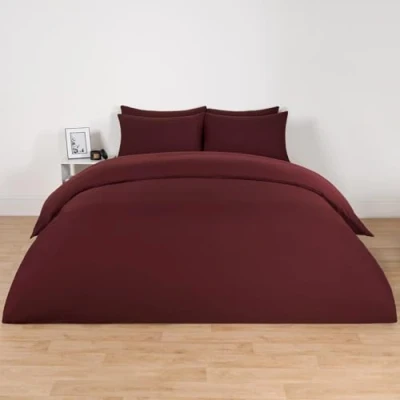 Image of Brentfords Single Quilt Cover, Microfibre Duvet Cover Set Bedding Luxury Super Soft Comfy Bed Covers with Pillowcase, Burgundy