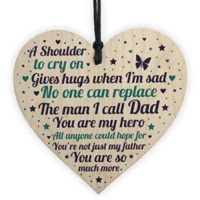 Image of RED OCEAN Daddy Gifts From Daughter Wooden Heart Dad Son Birthday Christmas Keepsake Plaque
