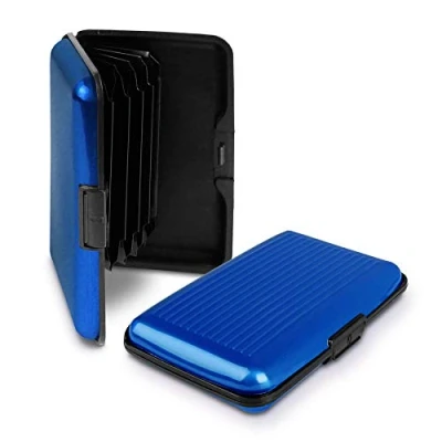 Image of RFID Blocking Anti Scan Aluminium Security Wallet Card Holder Hard Case for Credit Debit ID UK EU Driving License Oyster Travel Points Business Cards and Bank Notes 7 Colours (Blue)