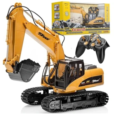 Image of Top Race 15 Channel RC Digger Excavator Fully Functional Remote Control Tractor 1:14 Scale Construction Truck with Lights and Sound Ages 8+