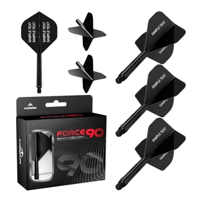 Image of Mission Darts Force 90 Personalised Integrated Precision Moulded Dart Flight And Shaft System, Highly Durable Combined Flights Stems Standard No.2. (Black, Tweenie)