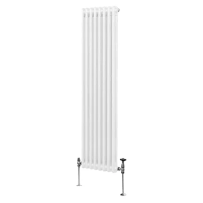 Image of Traditional 2 Column Radiator 1800mm x 382mm Modern Central Heating Heater Gloss White Carbon Steel Vertical Wall Mounted Kitchen Living Room Bathroom Cleaning Brush Fixing Kit &amp; Brackets
