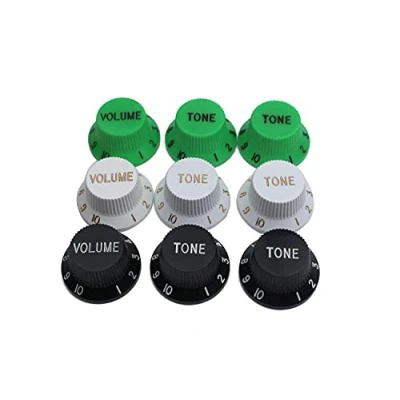 Image of Guyker Top Hat Guitar Potentiometer Knobs 6mm Dia. Shaft Pots Bell Cap Speed Tone and Volume Control Knob Replacement Parts for Electric or Precision Bass (Set of 9, 3 colors)