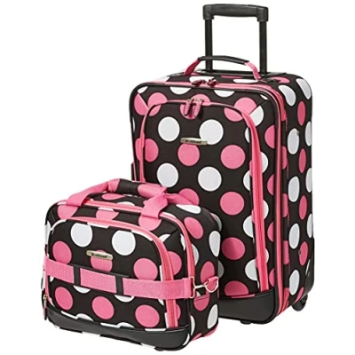Image of Rockland Fashion Softside Upright Luggage Set, Multi/Pink Dot, 2 Piece Set (14/19),