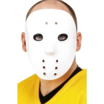 Image of Smiffys Hockey Mask, White PVC, Cops &amp; Robbers Fancy Dress, Face Masks Dress Up