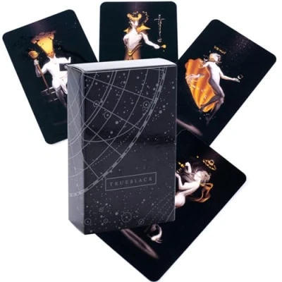 Image of Yedaoiu 12X7cm Tarot True Black Tarot, capable of predicting the future. 78 classic cards, copperplate material with instructions, suitable for beginners and family gatherings.