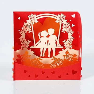 Image of Kiss on Swing 3D box card. Love Collection. Perfect Valentine’s day, Anniversary, Birthday surprise greeting card gift for Him, Her, Husband, Wife, Boyfriend, Girlfriend.12cmx18cm