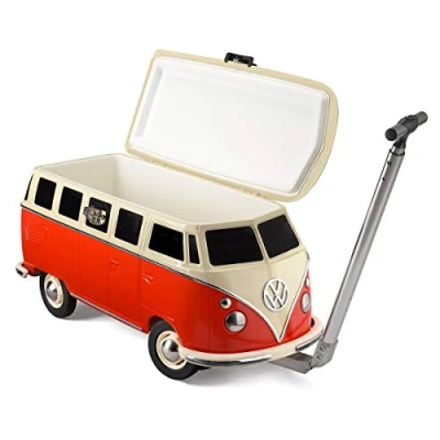 Image of Volkswagen 26 Litre Cool Box on Wheels with Handle Steel Roller Cooler Official VW Camper Van Indoor &amp; Outdoor Ice Chest for Camping, Picnics, Beach