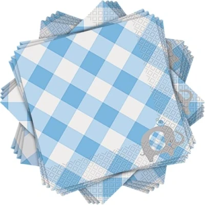 Image of Charming Blue Floral Elephant Luncheon Napkins (16cm) Unique &amp; Elegant Party Perfect for Celebrations Table Decor 16ct