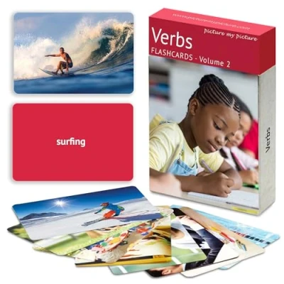 Image of Verb Flash Cards Volume 2 40 Action Language Builder Picture for Kids and Adults ESL Teaching Materials Speech Therapy Home Schooling Vocabulary
