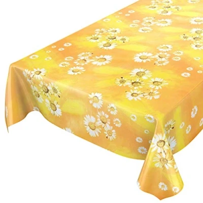 Image of ANRO Oilcloth Tablecloth Camomile Yellow Flowers Sun 160 x 140 cm Cut Edge