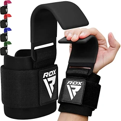 Image of RDX Weight Lifting Hooks Straps Pair, 8mm Neoprene Padded Wrist Wrap Support Non Slip Rubber Coated Grip Deadlift Powerlifting Chin Pull Up Exercise Fitness Training Bodybuilding Gym Workout Men Women