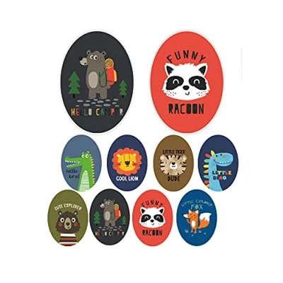 Image of 8 Screen Printed Children&#039;s Patches for Ironing onto Clothes. Heat Adhesive Applications Repairing and Decorating Trousers, Jackets, Jumpers, Backpacks, etc. (Animals)