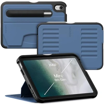 Image of ZUGU CASE for iPad Mini 7 (A17 Pro) &amp; 2021 6 (Mini 7th/6th Generation 2024/2021) Slim Protective Case, Wireless Pencil Charging, Convenient Angle Magnetic Stand, Auto Sleep/Wake [Slate Blue]