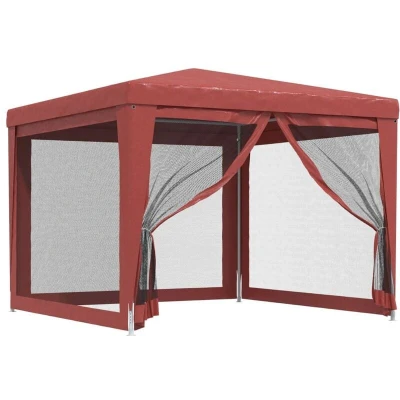 Image of vidaXL Party Tent with 4 Mesh Sidewalls Red 3x3 m HDPE