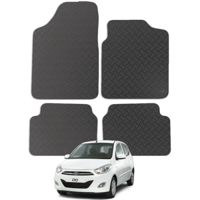 Image of Carsio Car Mats 4pc Set For Hyundai i10 2009 2014 Tailored Fit Rubber Floor Mat Complete Accessory Black Custom Fitted Anti Slip Backing, Heavy Duty &amp; Waterproof