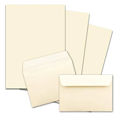 Image of 25 x Letter Paper Sets A4 with C6 Envelopes, Self Adhesive, Cream Vanilla, Matte Writing FarbenFroh by Gustav Neuser