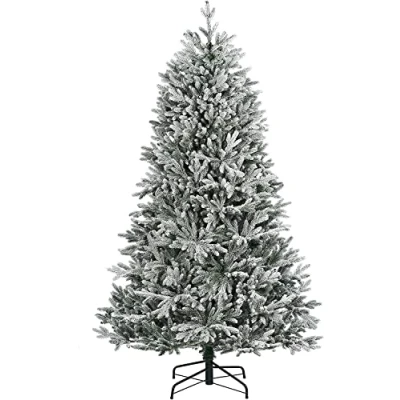 Image of SHATCHI Frosted Snow Flocked Green Oregon Pine Tips Bushy Artificial Christmas Tree Holiday Luxurious Home Xmas Festive Decorations, PVC, 6FT
