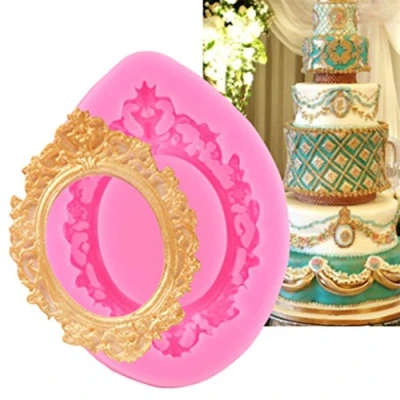 Image of Bigsweety Vintage Photo Frame Fondant Mould Flower Lace Silicone Moulds DIY Sugarcraft Cake Decorating Tools Chocolate Baking