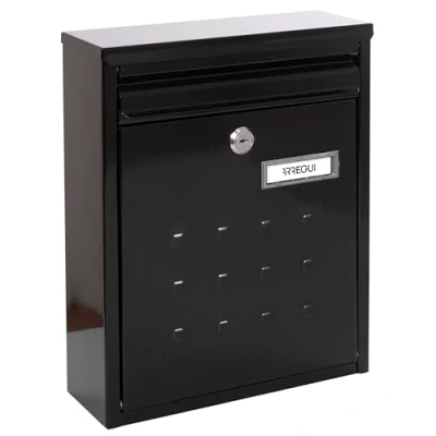 Image of ARREGUI Dime V1324 Galvanised Steel Letter Box, Size M (DIN A4 Post), Groupable Wall Mounted Post Box for Outdoor Use, Weather Resistant, Narrow, with Name Plate and Flap, Black