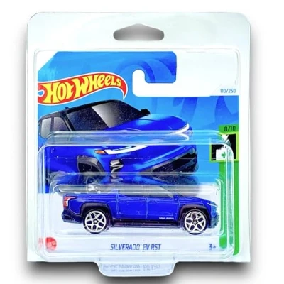 Image of Hot Wheels Silverado EV RST (Blue &amp; Black) 8/10 HW Green Speed 2024 110/250 (Short Card) COMES IN A GENUINE KLAS CAR KEEPER PROTECTOR CASE HRY63