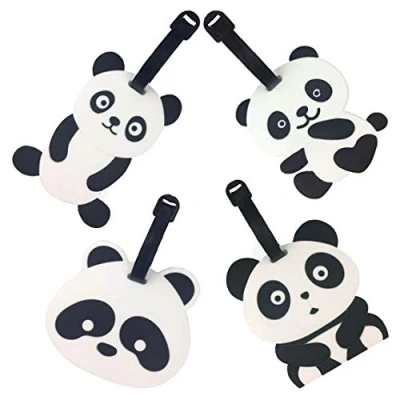 Image of Travel Luggage Tags, Emoji Panda Suitcase ID Label Tags Holders, PVC Identifier Holders for Backpack(4 Pack Emotion)