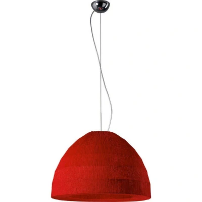 Image of Domo Pendant 3 Light E27 Polished Chrome/Red Fabric Shade