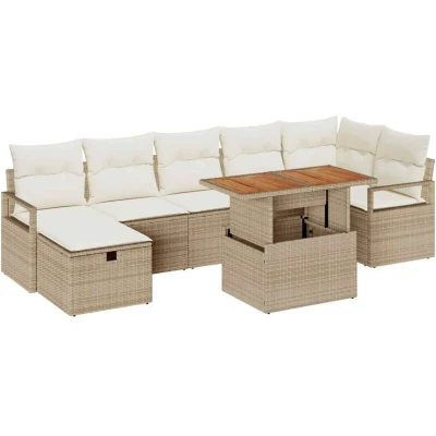 Image of vidaXL 8 Piece Garden Sofa Set with Cushions Beige Poly Rattan