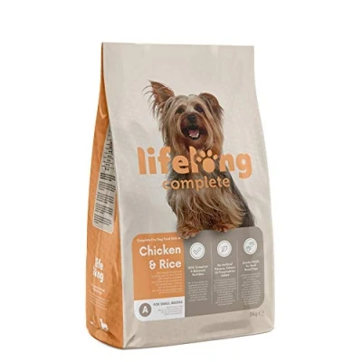 Image of Amazon Brand Lifelong Complete Dry Dog Food Rich in Chicken and Rice for Small Breeds, 1 Pack of 3kg