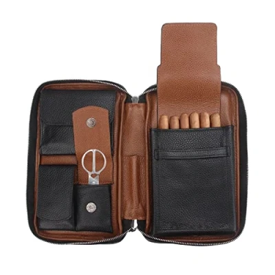 Image of FIREDOG Cigar Humidor Case, Genuine Leather Travel Portable Box Pouch (Holds 5 6 Cigars,Black)