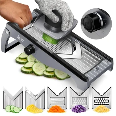 Image of Kitchen Mandoline Vegetable Slicer Food Veggie Julienne Cutter &amp; Cheese Grater Potato Veg Tools Gadgets (5 in 1 Adjustable Stainless Steel)