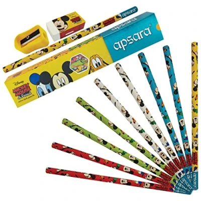 Image of DMM Novelty Pencils, Pack of 10, Pencils Sharpener Eraser Multipack, Perfect for School Office Home Nursery Use, Gift Pack, iZOFAX Black Ball Pen