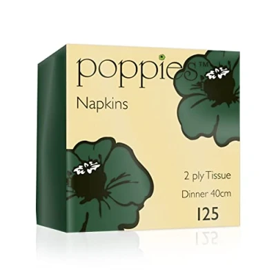 Image of Poppies Forest Green Napkins 40cm 2ply Pack of 125 Disposable Napkins, Party Paper Dinner Napkins…