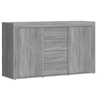 Image of vidaXL Sideboard with Ample Storage Space Classy Grey Sonoma Engineered Wood Perfect for Living Room, Bedroom Scandinavian Style Furniture Unique Charm