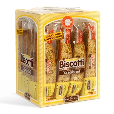 Image of Pan Ducale Biscotti Italian Biscuits, Almond Flavoured Biscotti, Individually Wrapped Cookies, Pack of 24 x 36 Grams