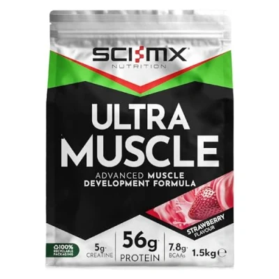 Image of SCI MX Ultra Muscle Protein Powder for Development + 23 Vitamins &amp; Minerals Strawberry 56g 5g Creatine 7.8g BCAAs per Serving 1.5kg