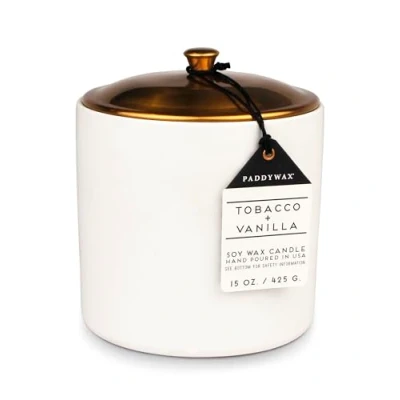 Image of Paddywax Scented Candles Minimalist Hygge Range Luxury 3 Wick Candle in Matte Ceramic Container with Lid, 425g, Tobacco + Vanilla