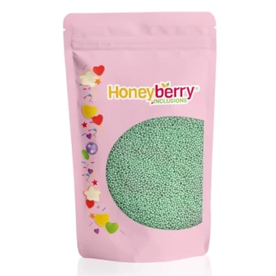Image of HONEYBERRY INCLUSIONS Green Nonpareils Sprinkles 200g Natural Bright Hundreds &amp; Thousands for Baking, Cupcake and Cake Decorations, Ice Cream Dessert Decorating Toppers