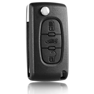 Image of FINTERRY Remote Control Pilot Fob Car Key Shell Case Flip Folding Cover Replacement Compatible with Peugeot and Citroen 207 308 407 607 807 C2 C3 C4 C5 C6 C8 DS3 DS4 3 Buttons Battery Contact