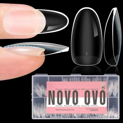 Image of NOVO OVO Extra Thick Oval Round Nail Tips Press on Natural Curve, Medium Soak Off Soft Gel Fake Extension, Full Cover Matte Cuticle False Nails for Acrylic French, Salon DIY x 14 Sizes 336 pcs