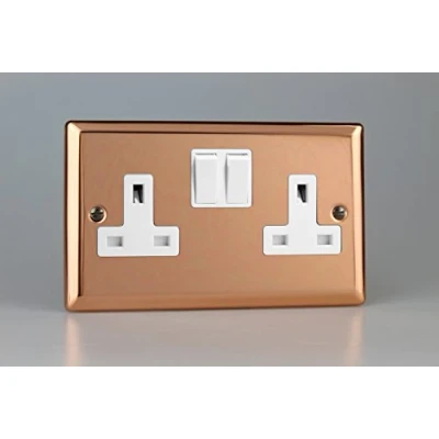 Image of Varilight 2 Gang 13A Double Pole Switched Socket Polished Copper