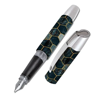 Image of Online Ergonomic fountain pen for school/college Campus Hexagon solid medium nib, soft grip part, standard ink cartridges, refillable, ideal beginners/pupils/students