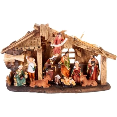 Image of BRUBAKER Christmas Scene 12.6 inches (32 cm) Nativity Set with 11 Hand Painted Figures Resin Table Decoration Sculpture
