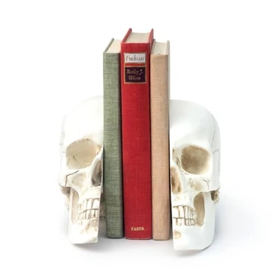 Image of Suck UK Skull Book Ends Gothic For Shelves &amp; Storage Home Decor Ornaments Bookshelf Gifts Women Bookends