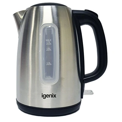 Image of Igenix IG7731 Cordless Electric Jug Kettle, Easy Open Lid and Removable, Washable Filter for Cleaning, 2200 W, Stainless Steel